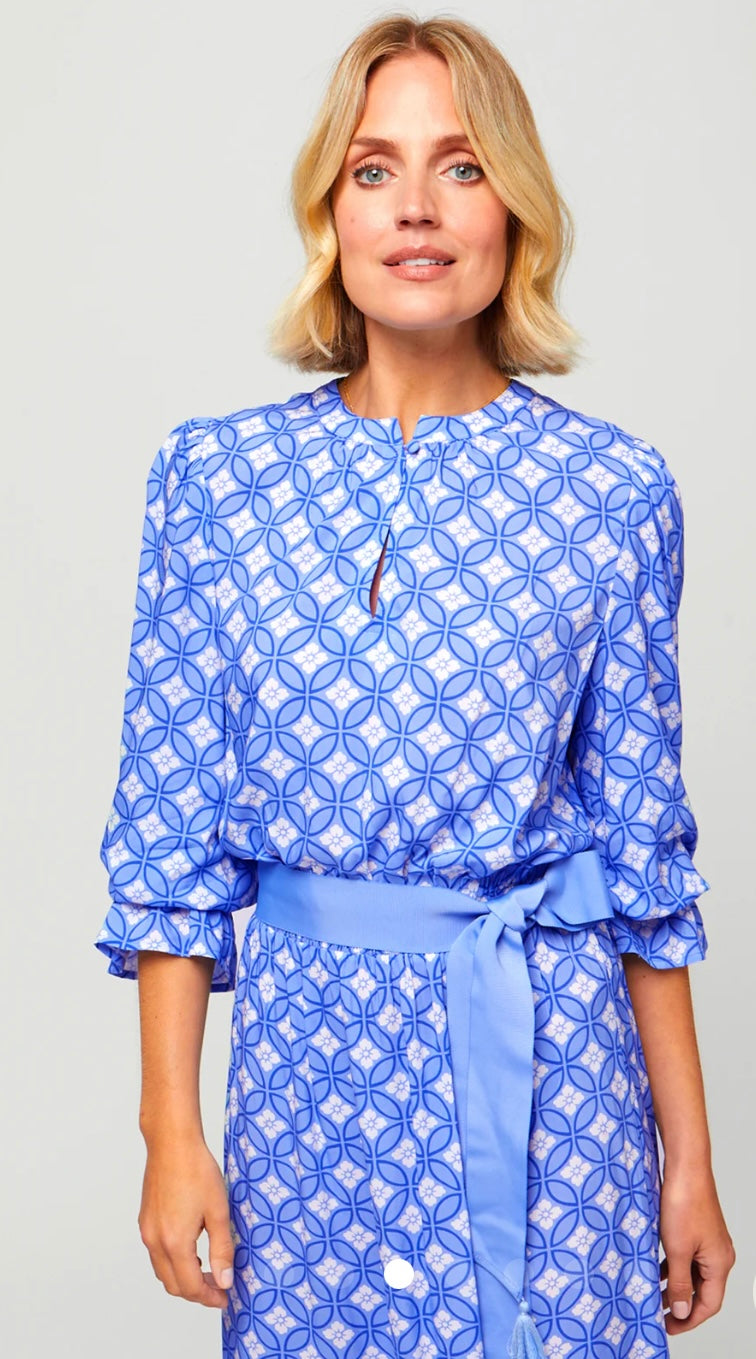 Maeve Tea Dress  ECOVERO™ Viscose Geo Cornflower Blue