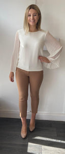Cream Blouse with pleated sleeve