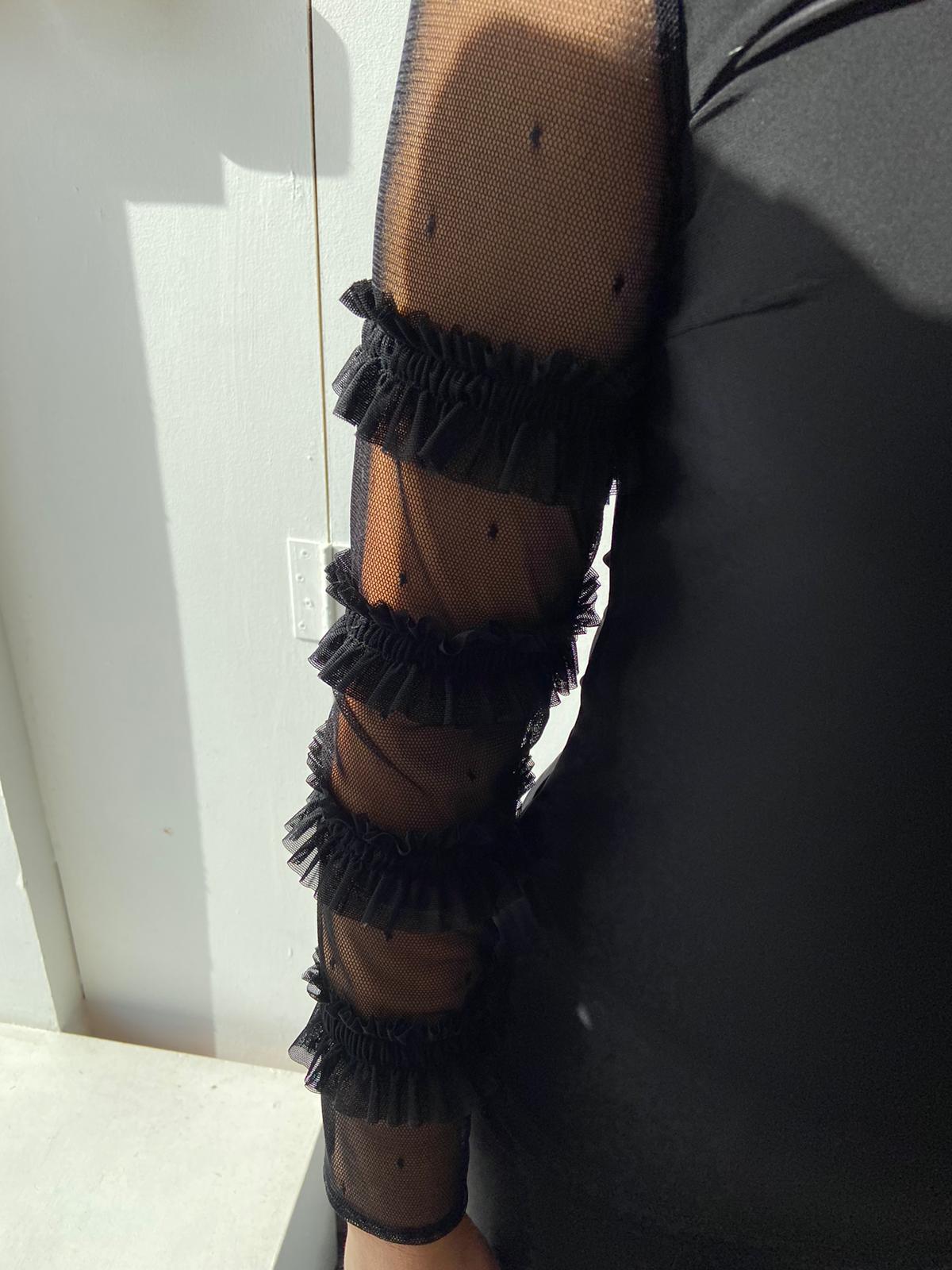 Frank Lyman Black top with net sleeves