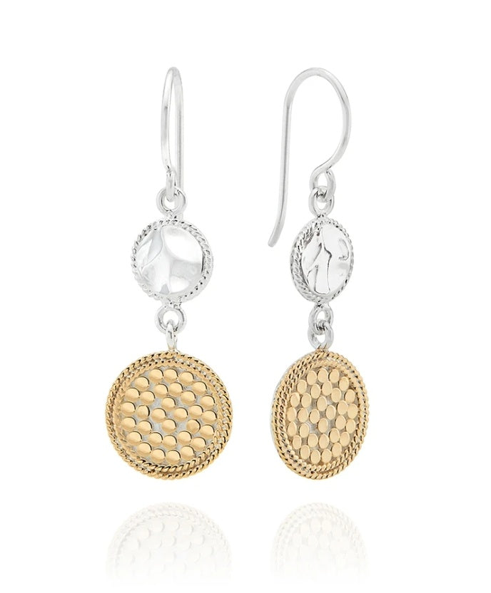 Hammered Double Drop Earrings - Gold & Silver