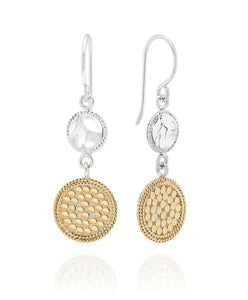 Hammered Double Drop Earrings - Gold & Silver