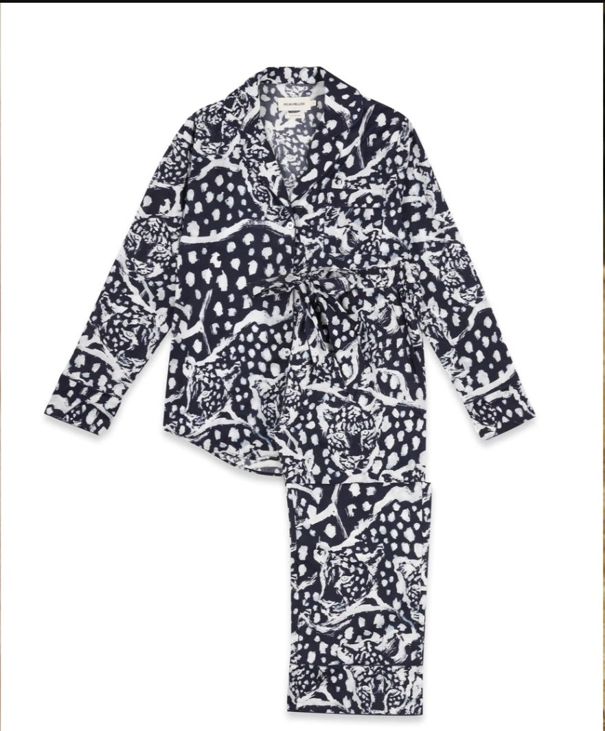 THE LONG SET - LEOPARD ON NAVY - 100% ORGANIC COTTON PYJAMAS