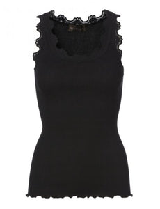 Iconic silk top with lace - Black