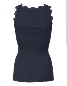 Iconic silk top with lace - Navy