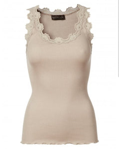 Iconic silk top with lace - Cacao