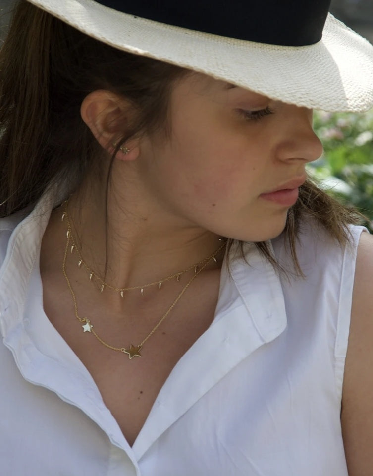 Gold double star necklace