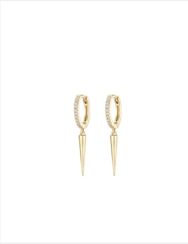 Gold Pave Huggie Eairings with slim spikes