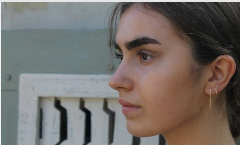 Gold Pave Huggie Eairings with slim spikes