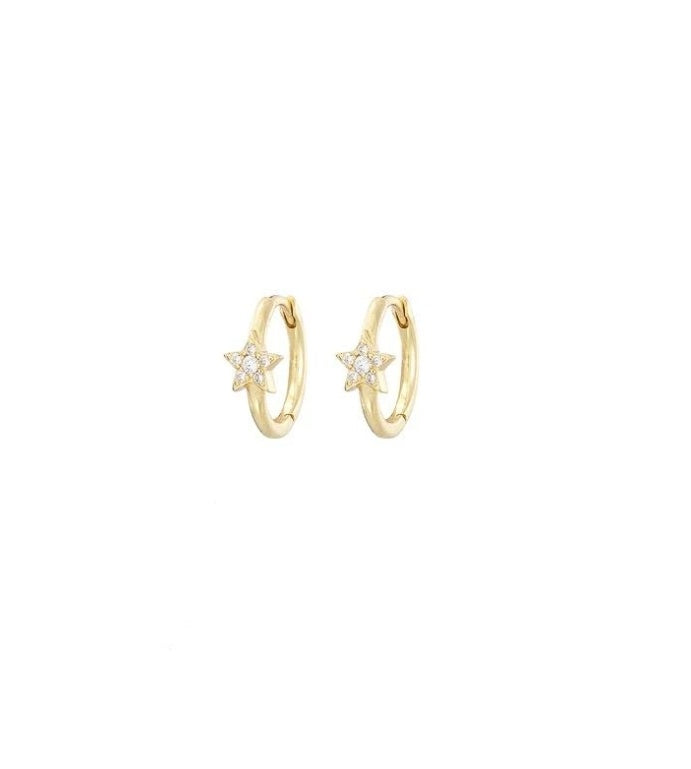 Gold Mini Hoops with Pave Star