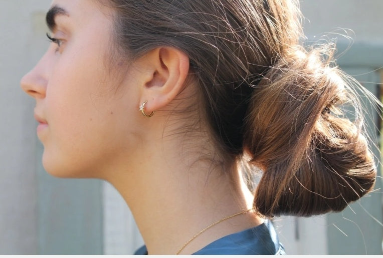 Gold Mini Hoops with Pave Star