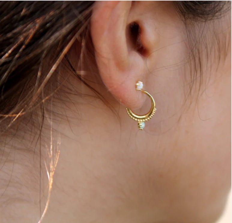 Gold Mini Opal Hoop