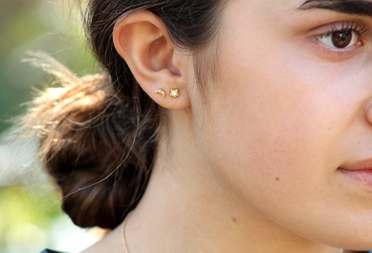 Gold Moon & Star Stud