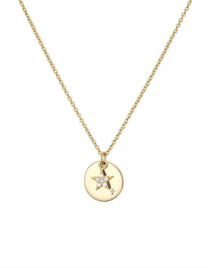 Gold disc and pave star necklace