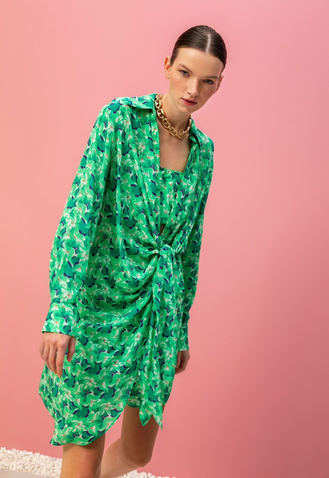 Green lily dress