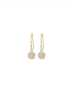 Gold pave disc drop earrings