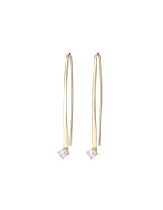 Gold curved bar earrings with seed pearl
