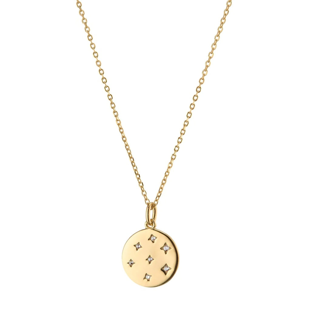 Gold Disc & CZ Necklace