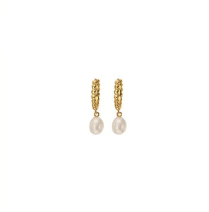 Gold Drop Pearl Huggie Earrings