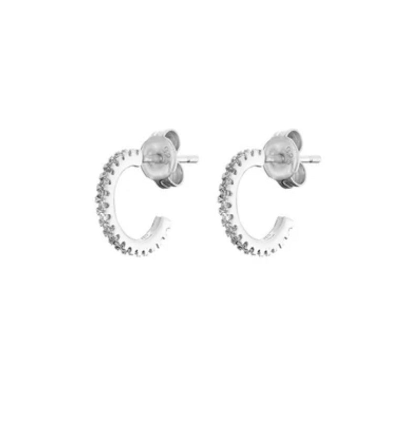 SILVER PAVE MINI HOOP EARRINGS