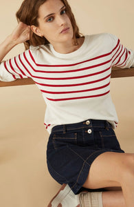 Lurex sweater in red/white stripe