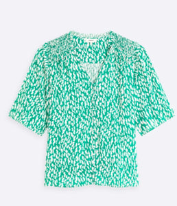 SUNCOO BLOUSE LILY - Green Printed viscose V-neck top