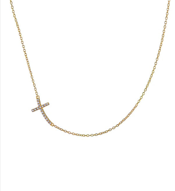 GOLD PAVE SMALL SIDE CROSS