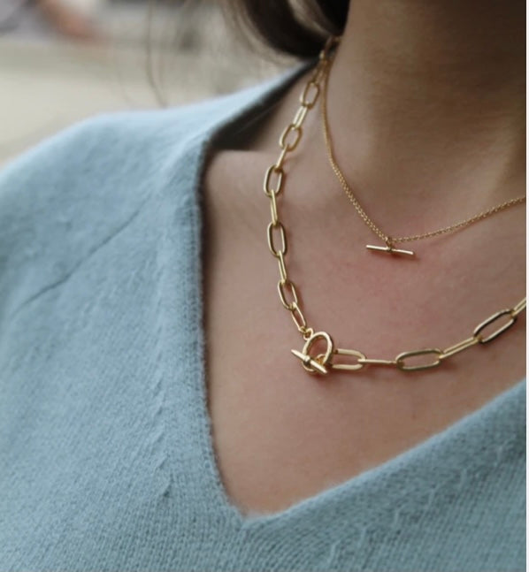 GOLD T BAR + PAVE NECKLACE