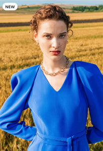 Kameya Statement Shoulder Midi Dress, Sapphire