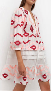 GREEK ARCHAIC Kori pink & white short sleeve dress