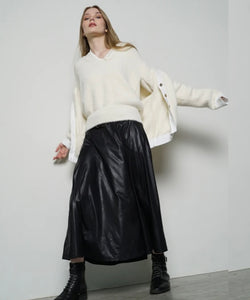 Eva Kayan Black Belted WET LOOK FABRIC  Skirt