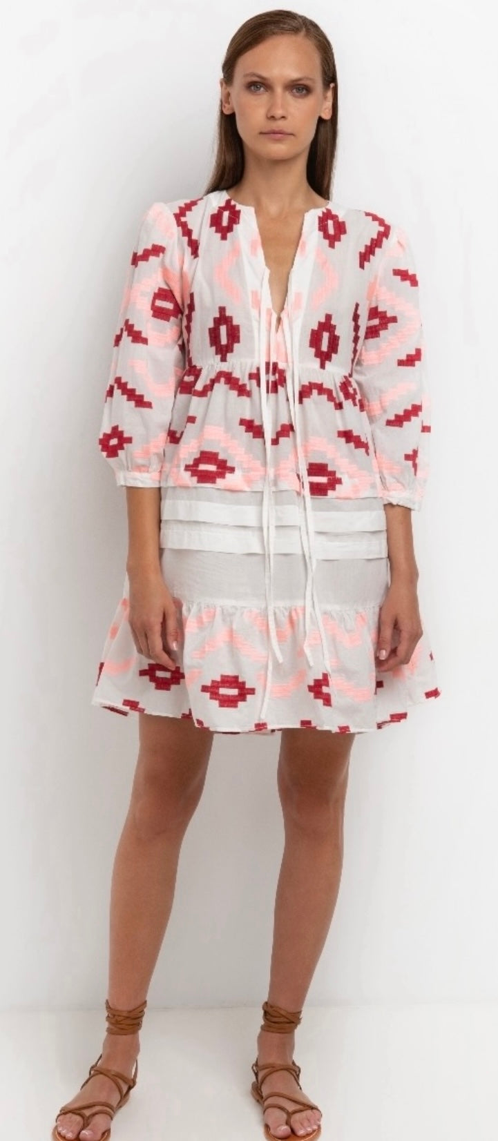 GREEK ARCHAIC Kori pink & white short sleeve dress