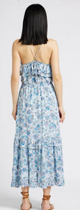 SUNCOO CARINE- Blue Printed midi dress with metallic threads