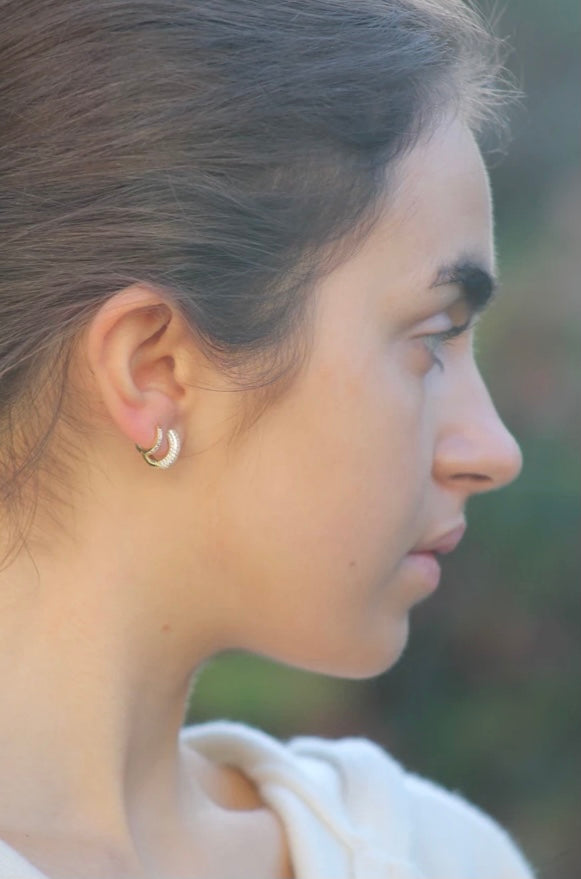 GOLD PAVE DOMED HUGGIE EARRINGS