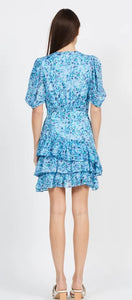 SUNCOO CLEA - Blue Ruffled viscose midi dress