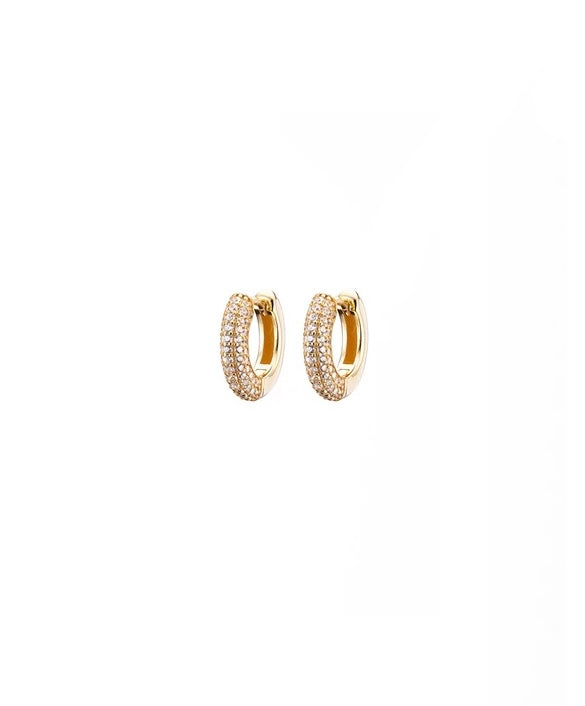 GOLD PAVE DOMED HUGGIE EARRINGS