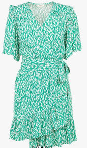 SUNCOO ROBE CLARY - Green Short printed V-neck dress