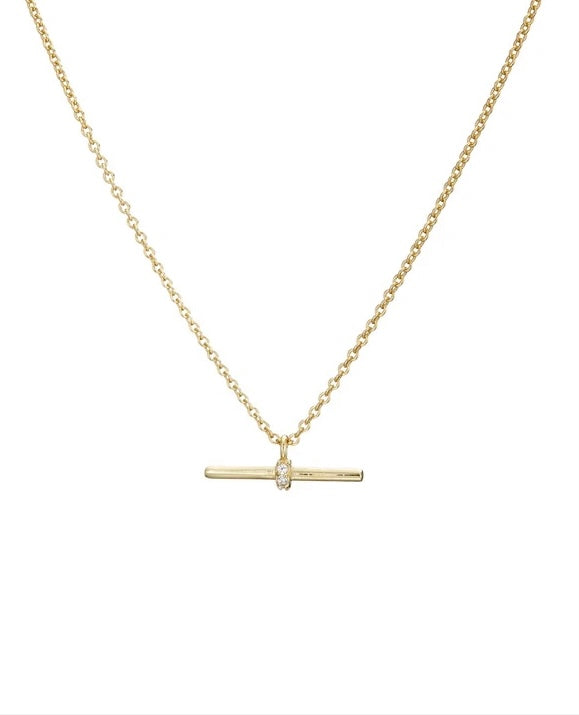 GOLD T BAR + PAVE NECKLACE