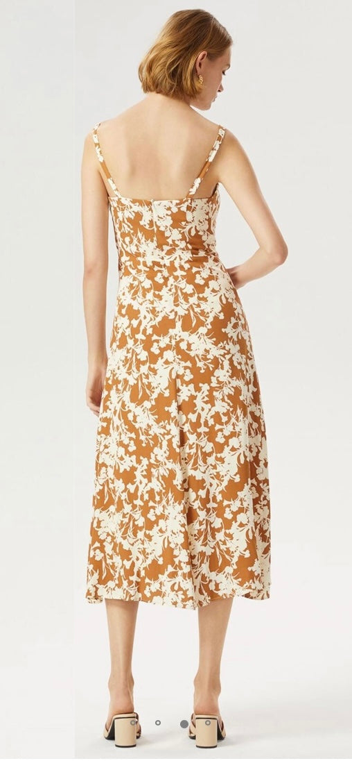 EXQUISE PRINTED NARROW STRAP MIDI DRESS BEIGE  MULTI