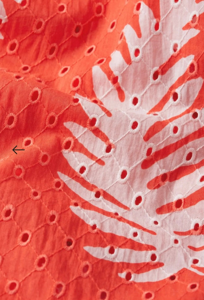 FABIENNE CHAPOT CHARLIE BRODERIE DRESS HOT CORAL/CREAM WHITE FAUX FERN