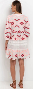 GREEK ARCHAIC Kori pink & white short sleeve dress