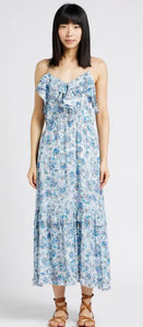 SUNCOO CARINE - Blue Printed midi dress with metallic threads