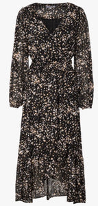 Robe Cemon -Black long printed v neck dress