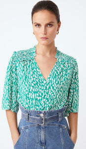 SUNCOO BLOUSE LILY - Green Printed viscose V-neck top