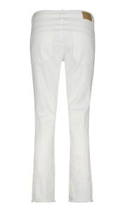 RED BUTTON SRB3974 KATE OFF WHITE EMBROIDERED HEM TROUSERS